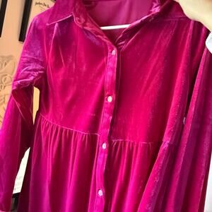 Boutique Magenta Pink Velvet Button Up Long Sleeve Dress NWOT